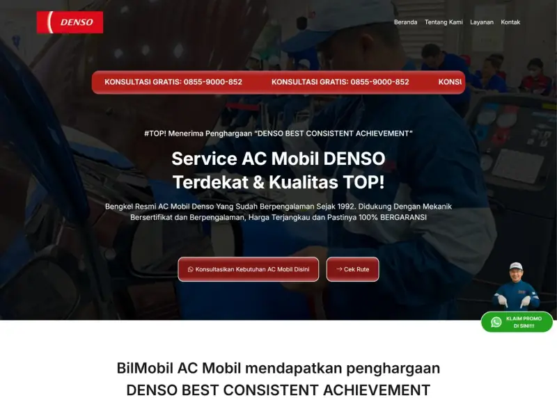 Landing page Service AC Mobil Denso buatan Seenau Digital